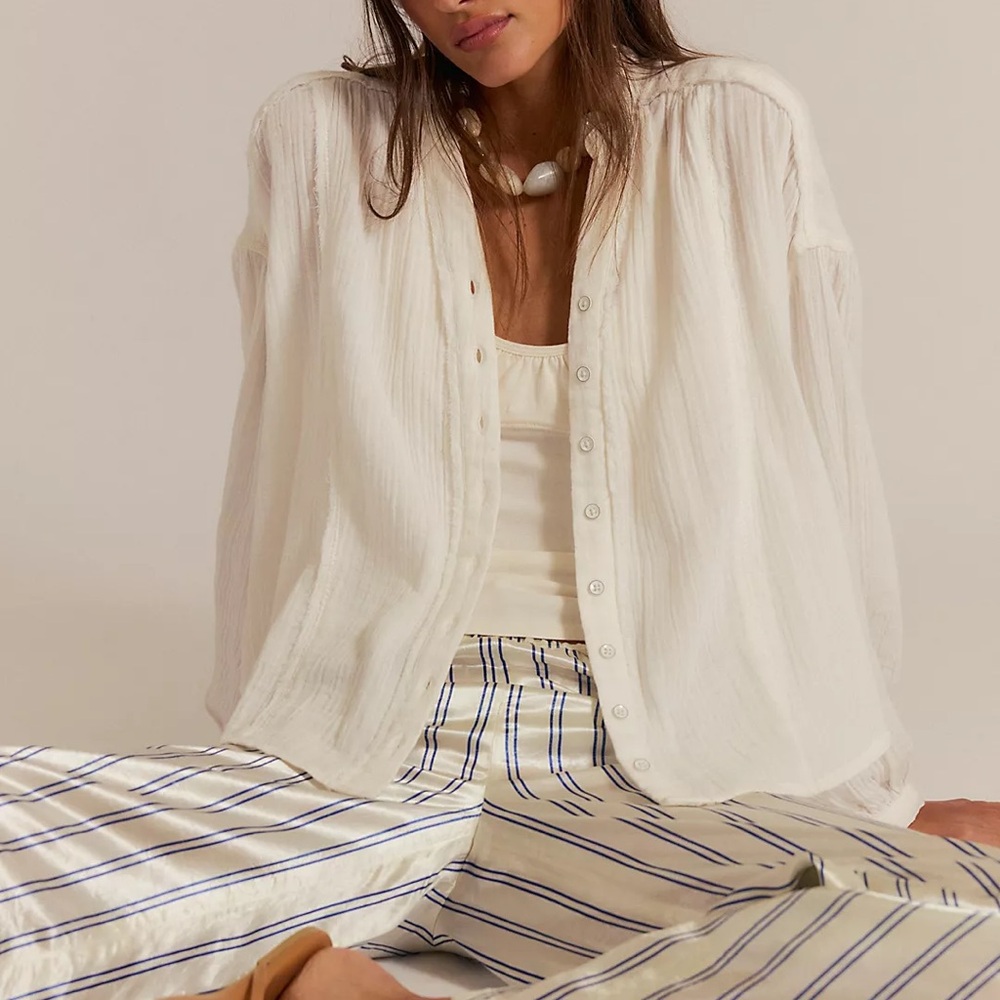 Free People Women's Valley Double Cloth Shirt, Clean Ivory M NWT